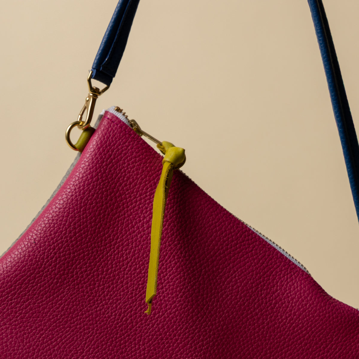 Dragonfruit/Upcycled Pebbled Grey Crossbody