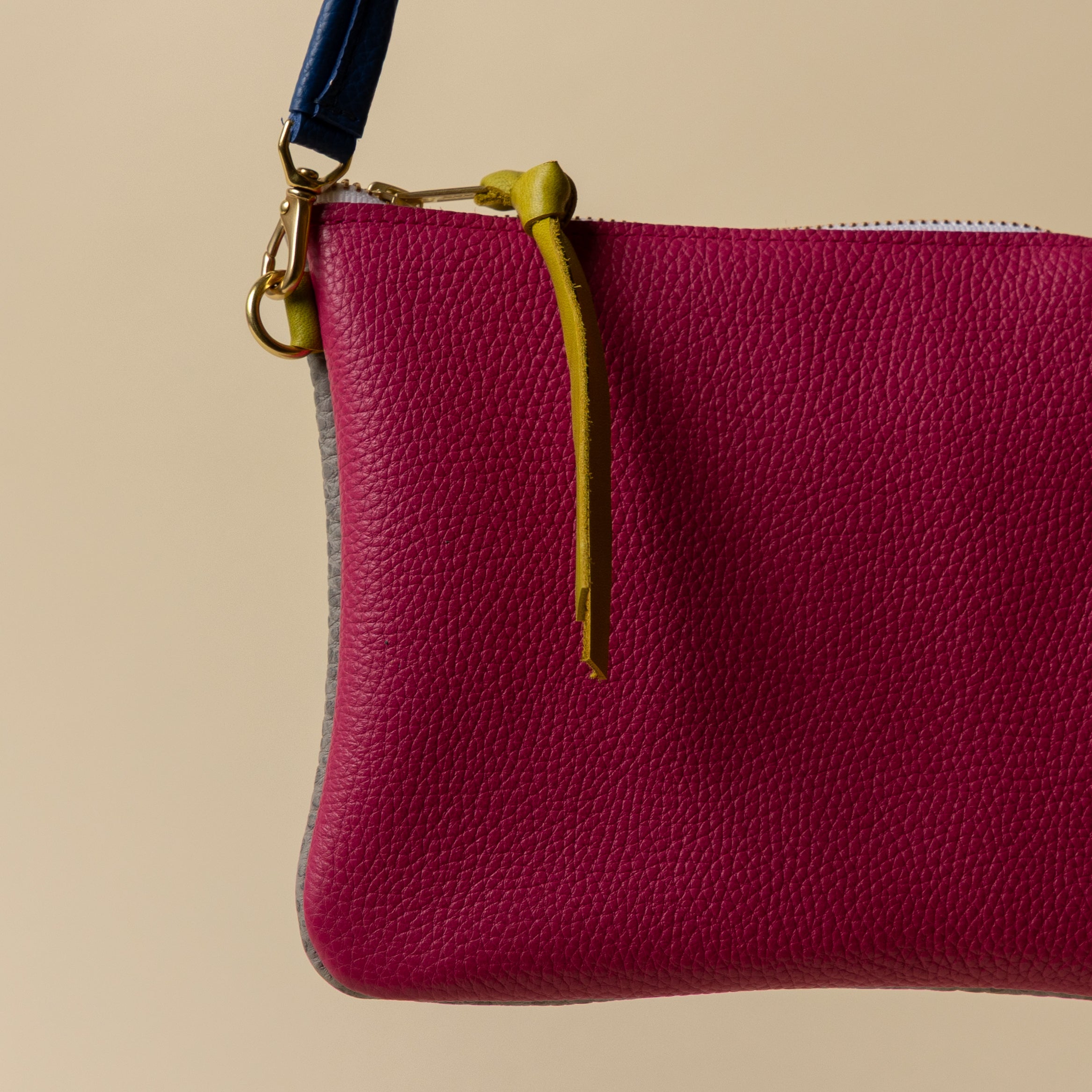 Dragonfruit/Upcycled Pebbled Grey Crossbody