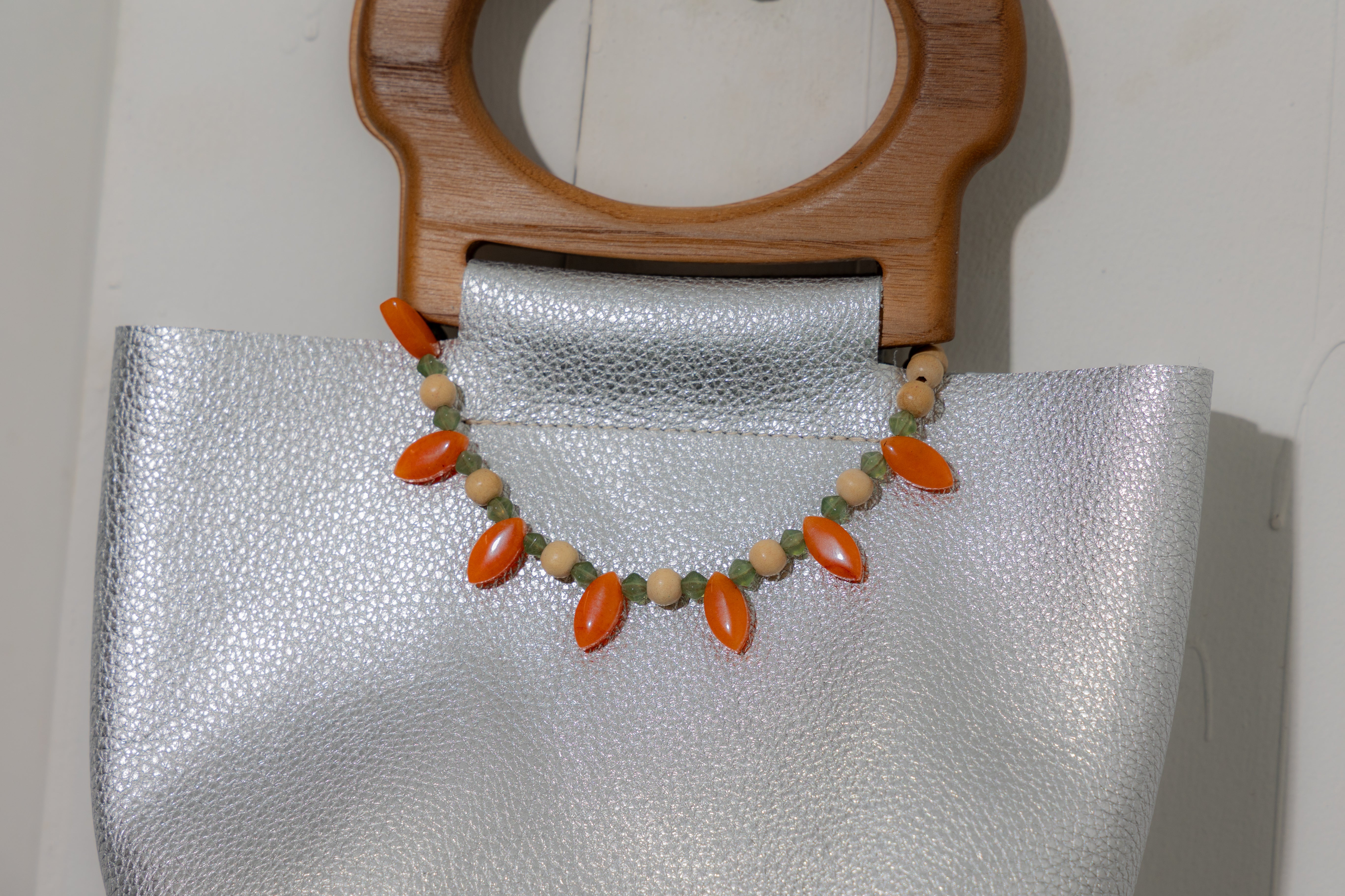 Metallic Silver/Walnut Mini Picnic Tote