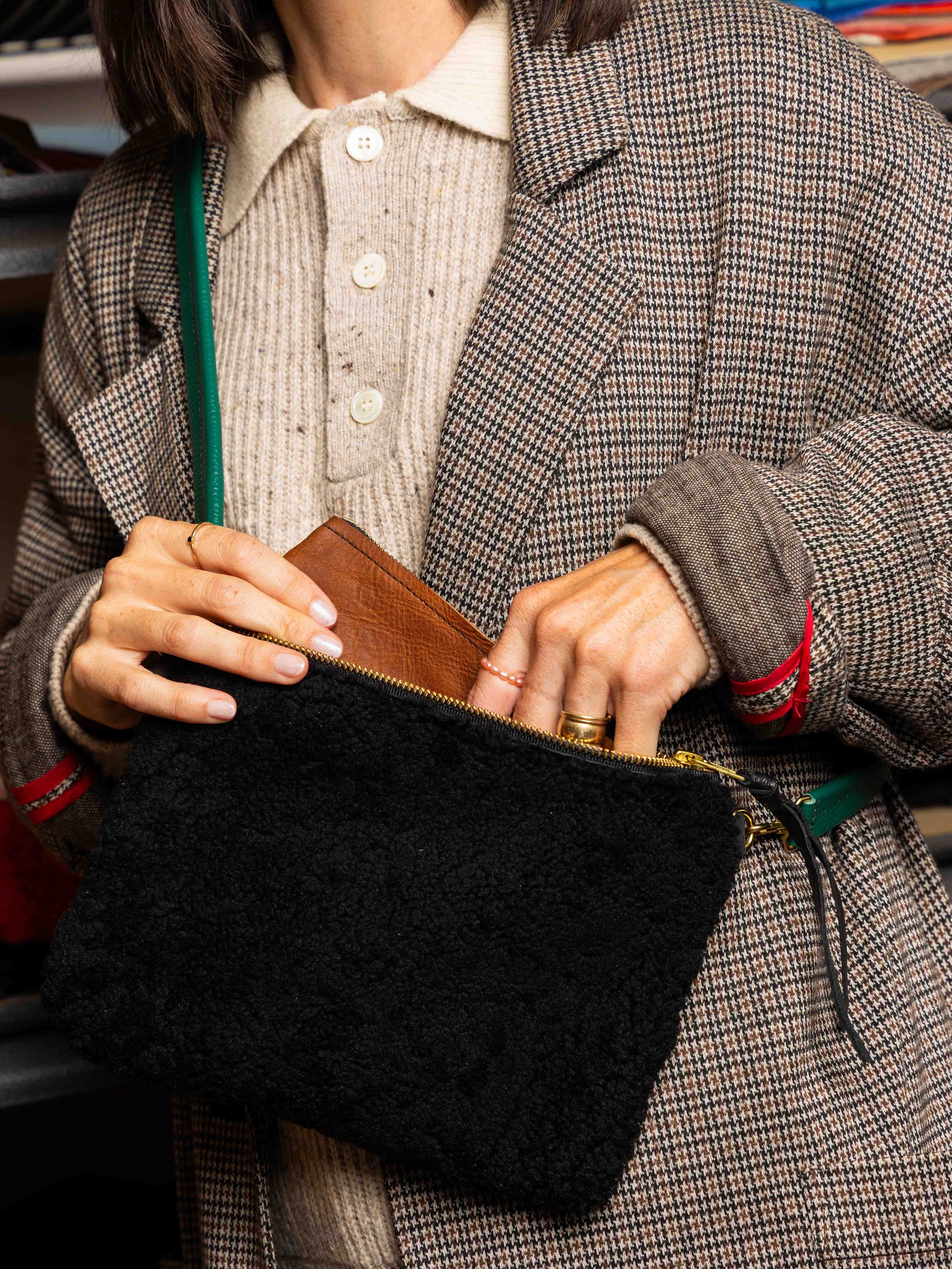 Black/Black Lambswool Crossbody