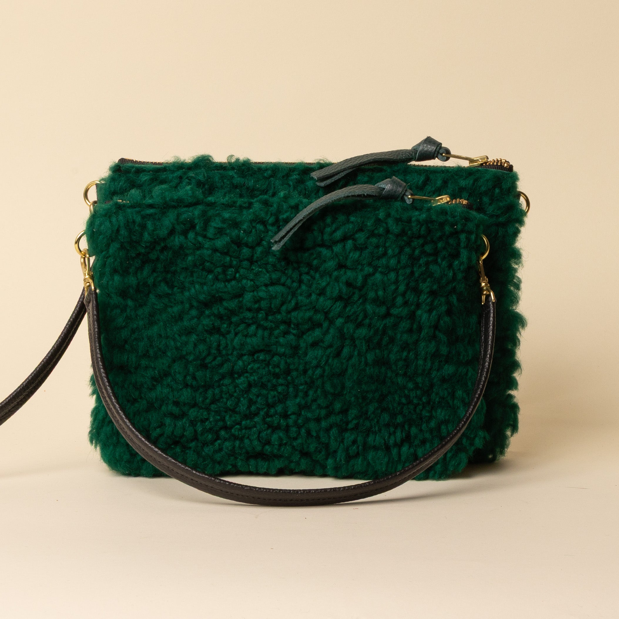 Upcycled Olive Brown/Emerald Lambswool Crossbody