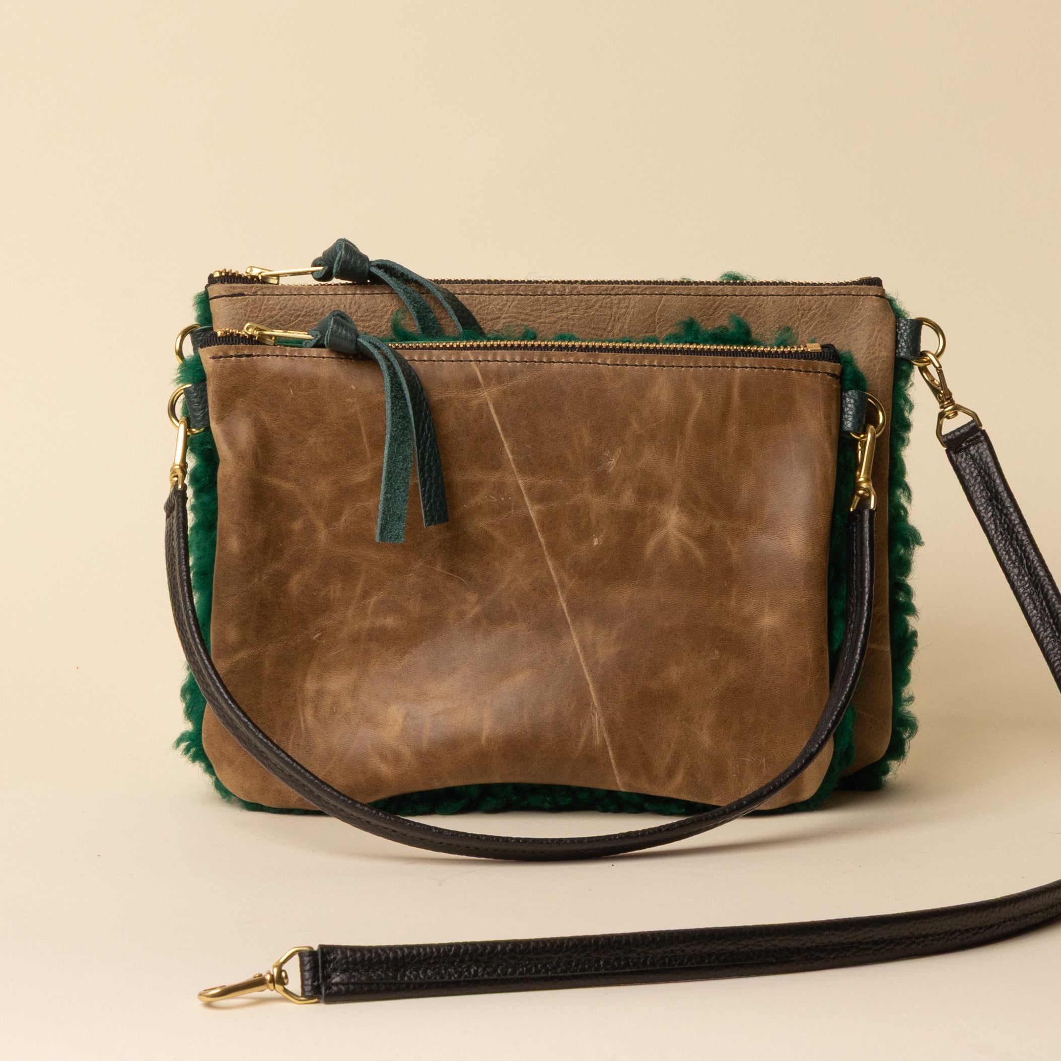 Upcycled Olive Brown/Emerald Lambswool Crossbody