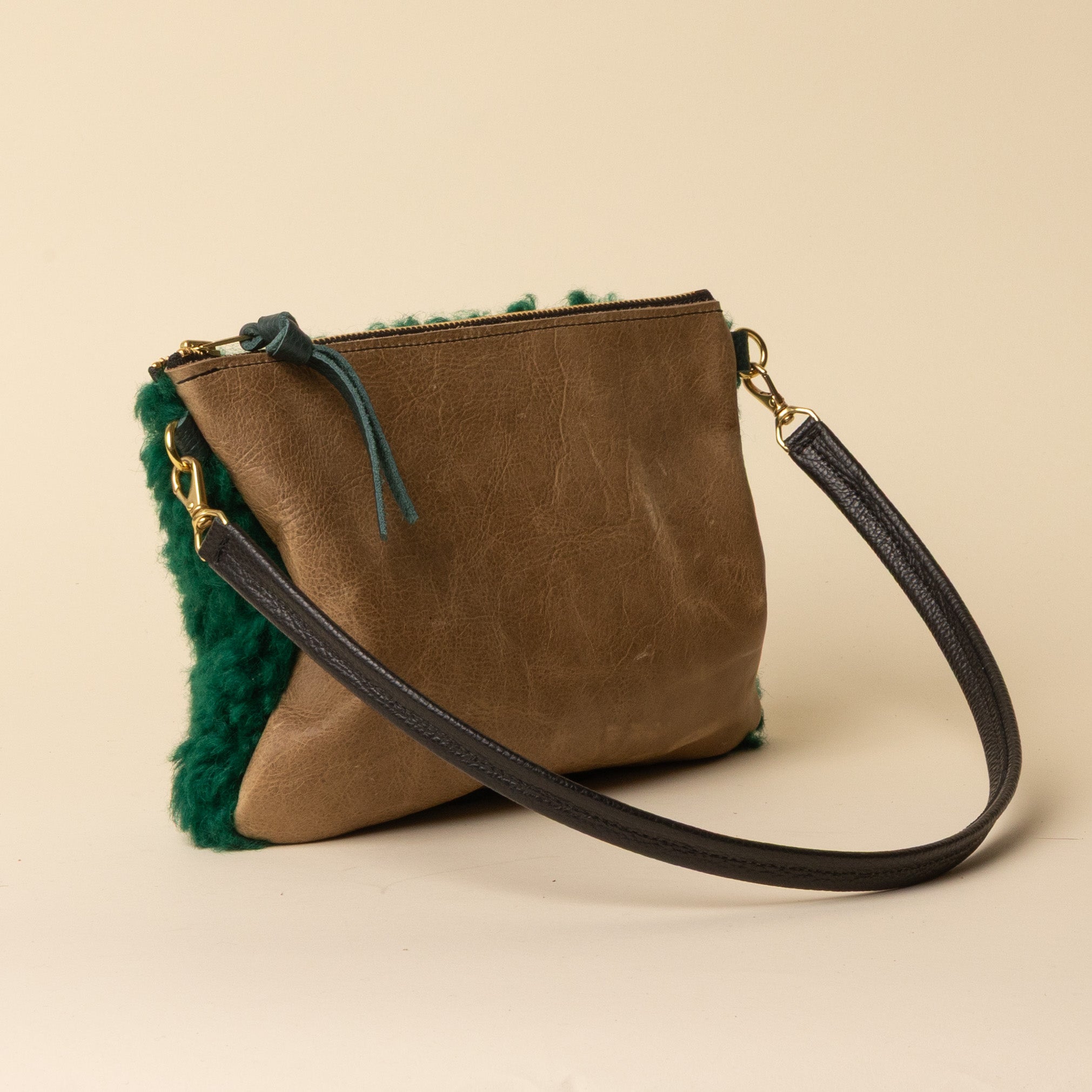 Upcycled Olive Brown/Emerald Lambswool Crossbody