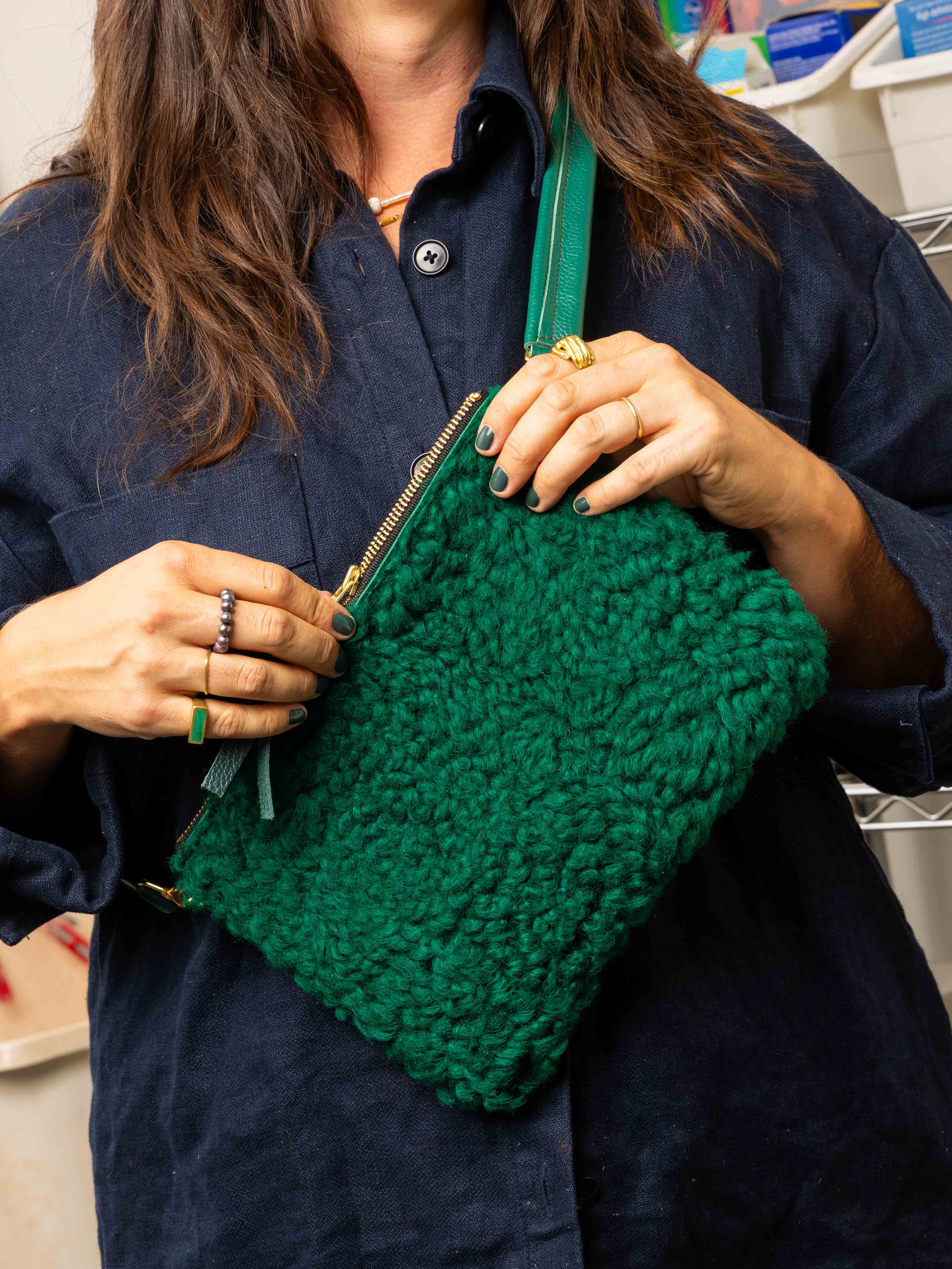 Upcycled Olive Brown/Emerald Lambswool Crossbody