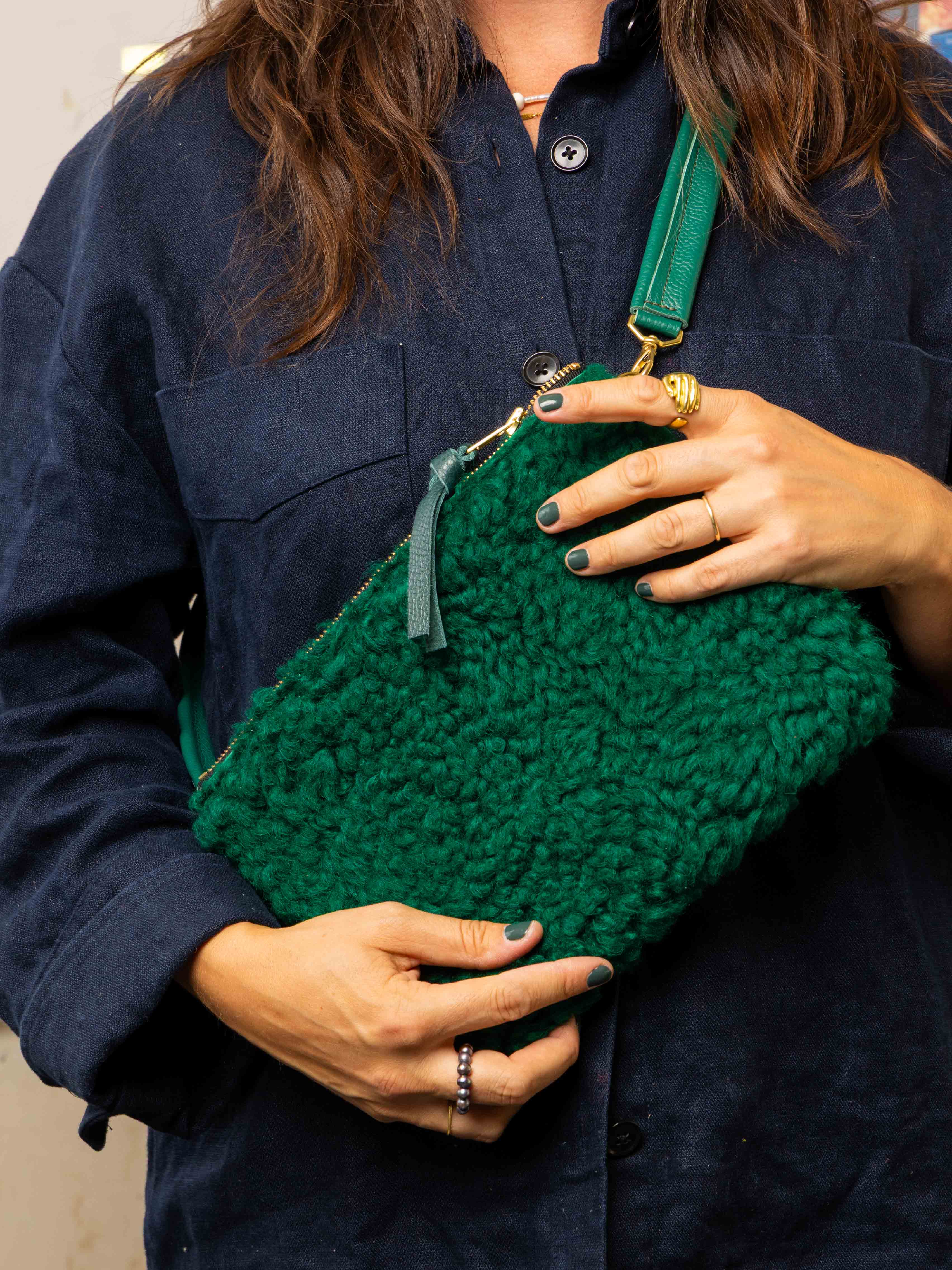 Upcycled Olive Brown/Emerald Lambswool Crossbody
