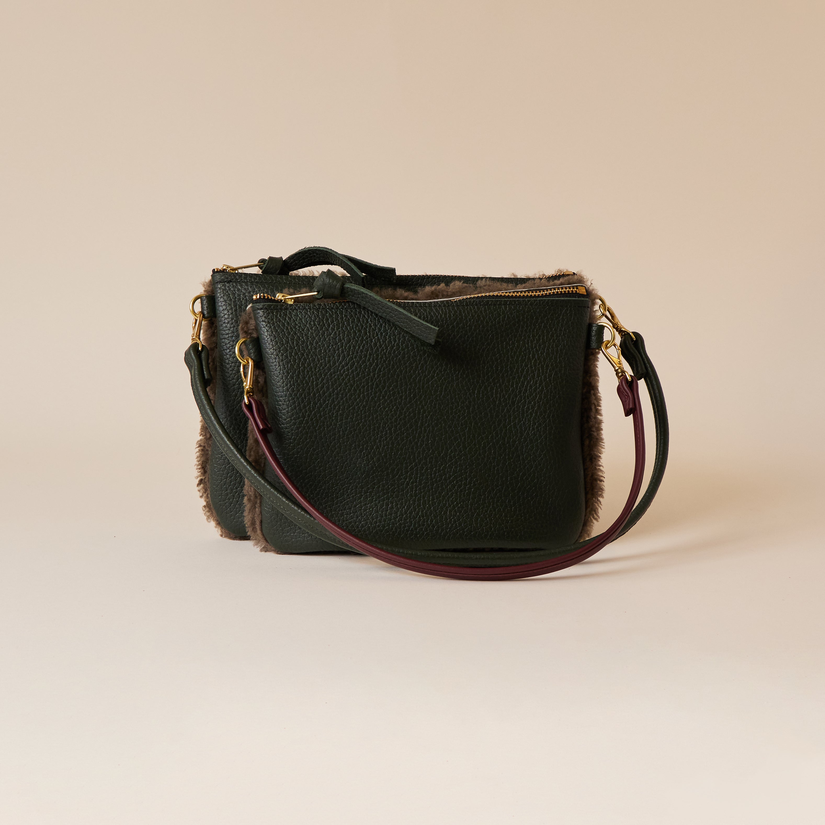 Evergreen/ Morel Lambswool Crossbody