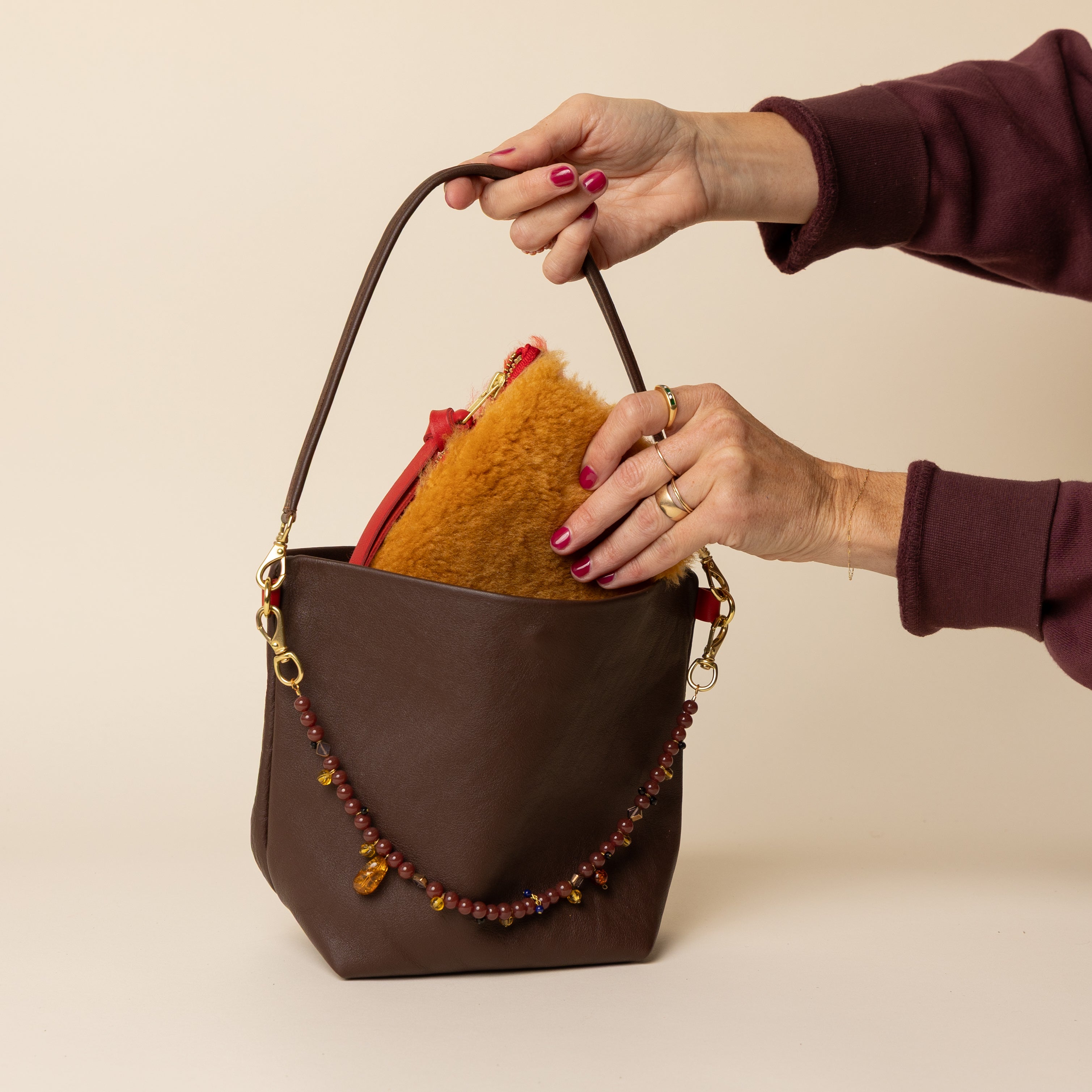 Maroon Amber Drop Beaded Handle