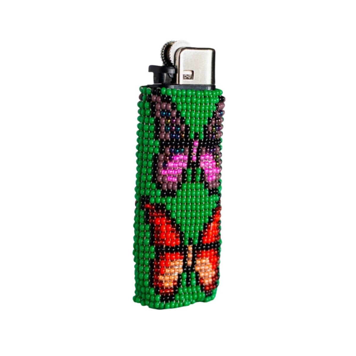 Green Parpar -Beaded Lighter Case with Colorful Butterfly